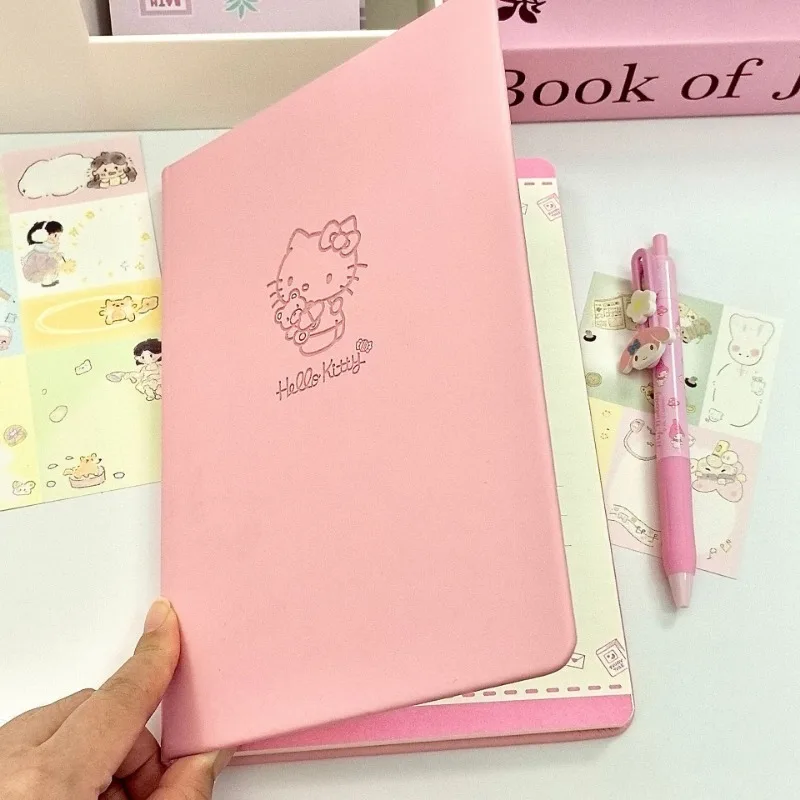 Sanrio Cartoon Pink Hello Kitty Notebook Anime Cute KT Cat Color Pages Hard Shell Diary Student Learning Stationery