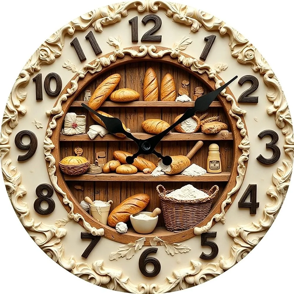 2D Flat Dessert Theme Wall Clock Silent Sweep Movement Wood Decorative Wall Clock Non Ticking Silent Wooden Wall Clock