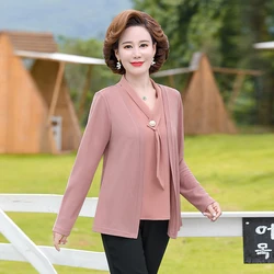 Fake Two Pieces solid color streamer T Shirt Women Long Sleeve Top Pullovers Spring Fall New Mother Tee Shirt Femme 2022