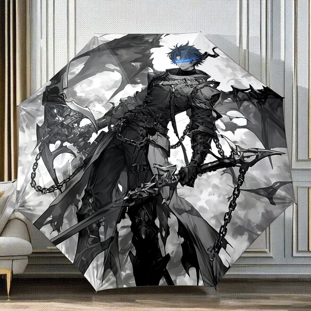 parapluie-portable-impermeable-anti-soleil-et-anti-pluie-motif-guerrier-sombre-avec-ailes-et-chaines-sur-fond-gris-ideal-pour-les-voyages-en-exterieur-et-la-plage