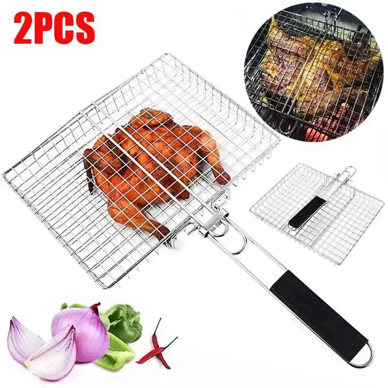 

Grill Basket Folding Portable Stainless Steel BBQ Grill Basket with Handle Fish Roast Chicken Shrimp Cooking Accessories