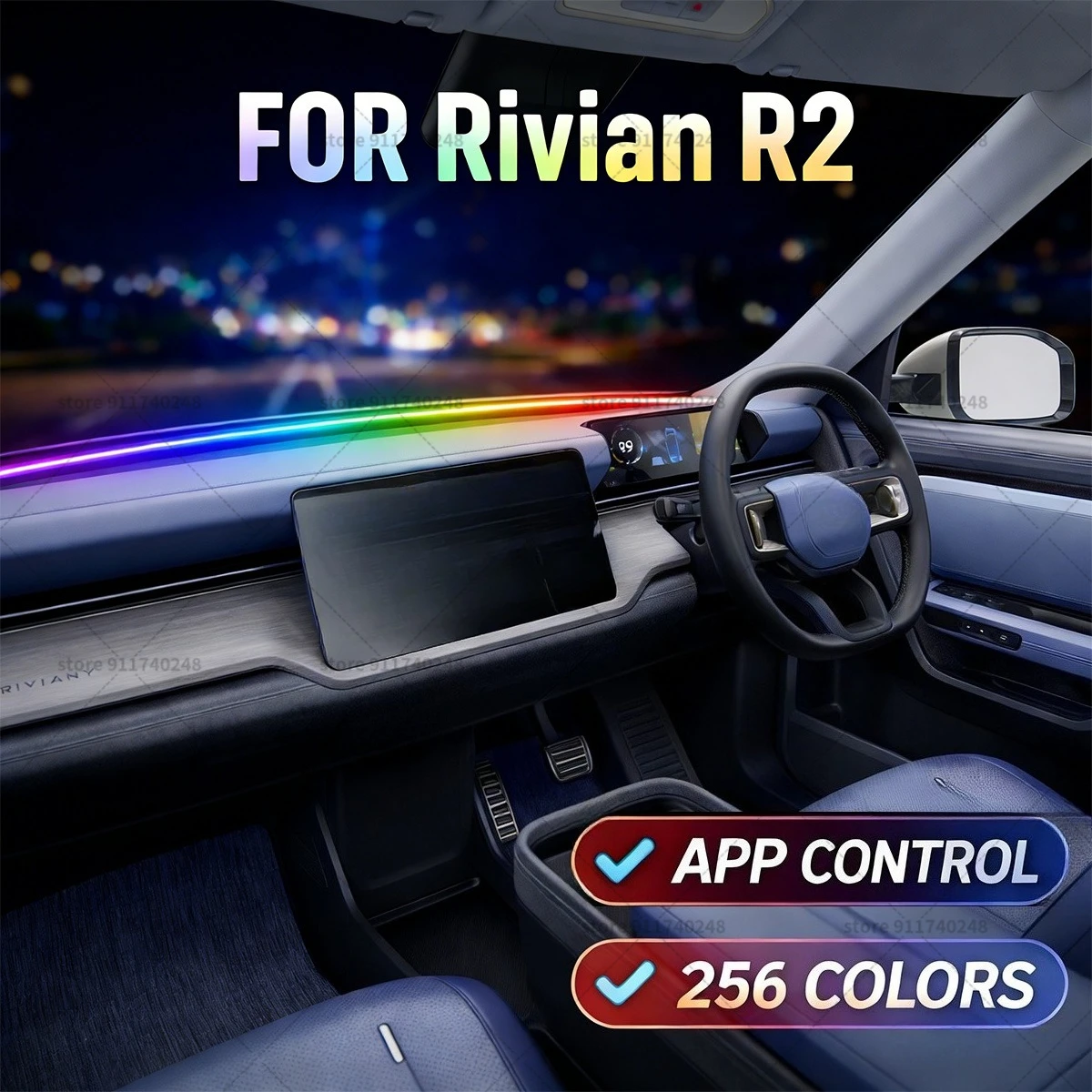 

Декоративная световая полоса для автомобилей Rivian R2, цветная акриловая звукоизоляционная полоса для лобового стекла, атмосферная подсветка