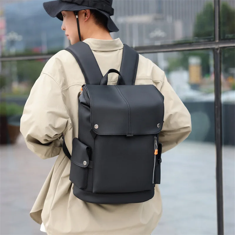 Wear-resistant Oxford cloth men's backpack, flip cover, waterproof, 14-inch computer backpack, large-capacity travel bag