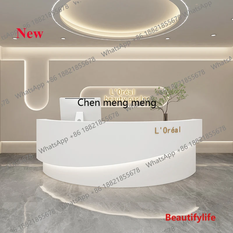 

a17 Curved Front Reception Desk Curved Beauty Salon Bar Checkout Page Clothing Counter Paint Modern Simple Empfangs Theke Furni