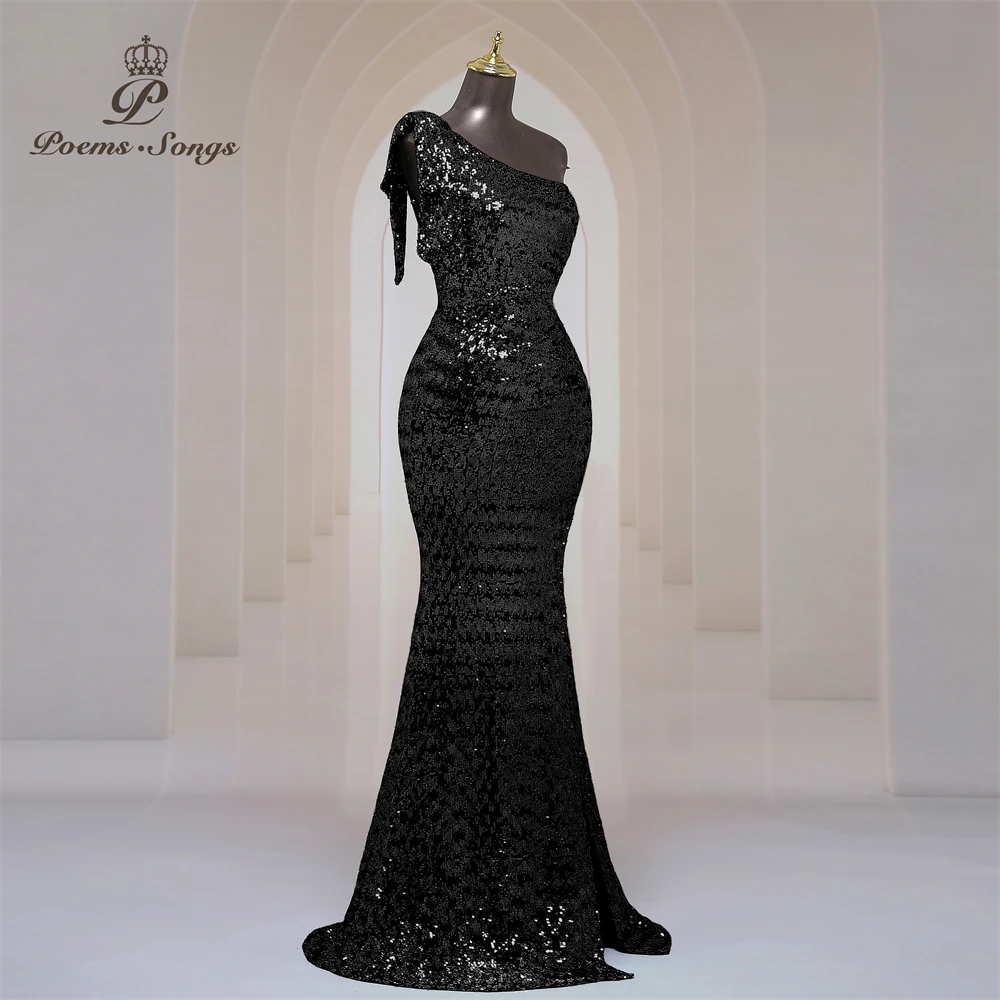 Elegant black evening dress party for women one-shoulder side slits slant shoulder mermaid prom dress party dresses formal dress