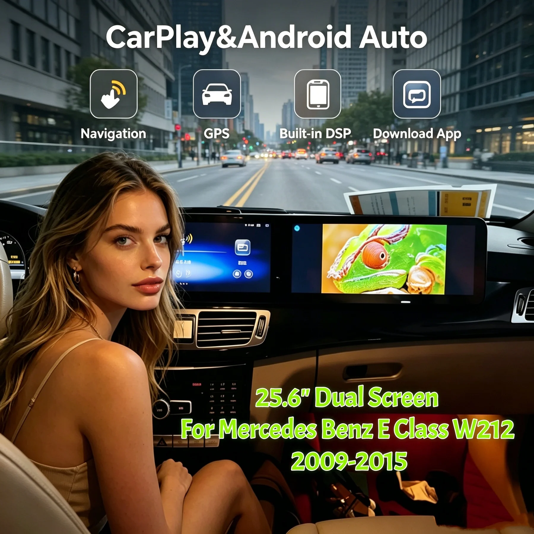 

25.6 inch Dual Screen Car Radio For Mercedes Benz E Class W212 2009-2015 Carplay GPS Android Auto Multimedia Player Head Unit BT