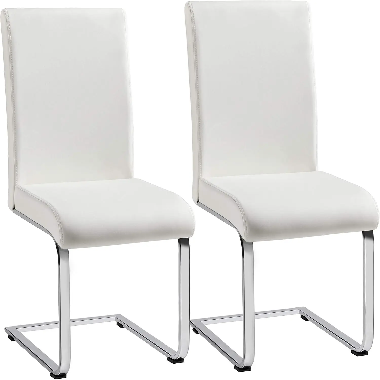 White Faux Leather and Metal Chrome Dining Chairs Set of 2 for Kitchen/Living Room/Restaurant, Modern