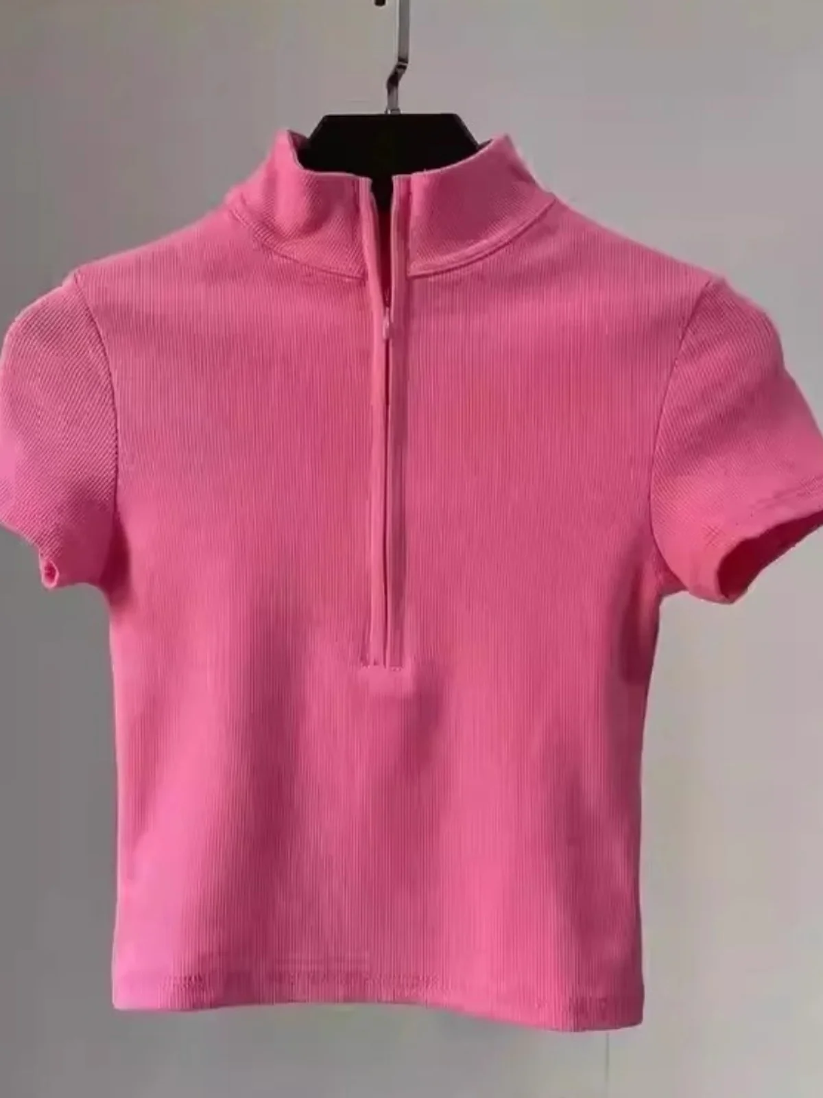 

Outlet Store Short Sleeve Slim Fit Zipper Collar T-Shirt Women's Korean Style Commute Fashion Print Dyed Other Material Top