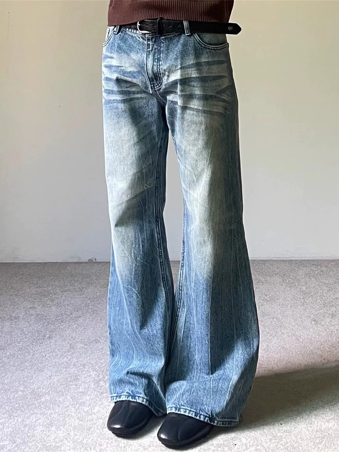 Washed Cleanfit Jeans Loose Fit Retro Micro Flared Versatile Long Trousers for Men And Women Spring Autumn Seasonal Denim