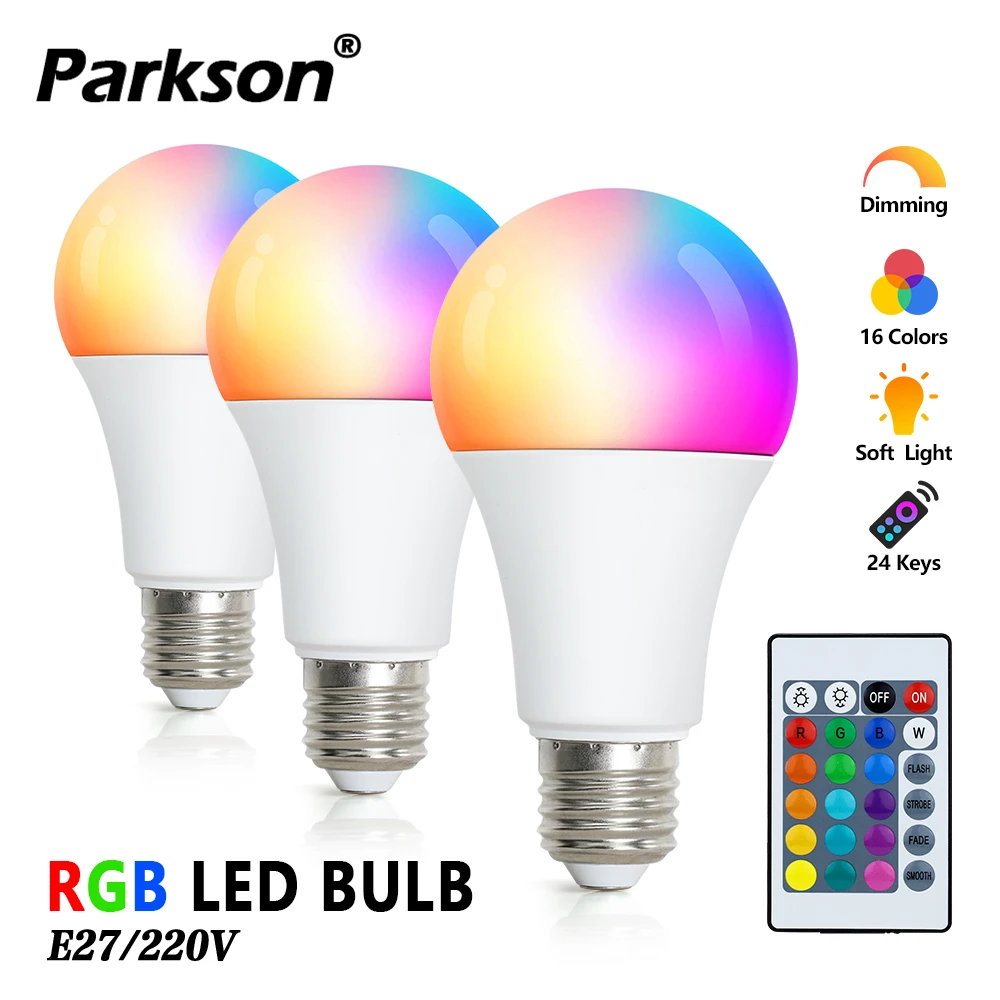 LED E27 220V Bulbs RGB Lamp 16 Colors Decorative Remote Control LED Lights Bulb Home Colorful Focus Living Room Ambient Light
