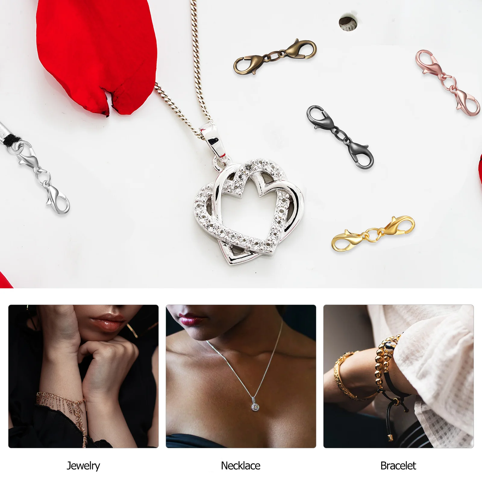 

20Pcs Shiny Strong Zinc Alloy Double Lobster Clasp Extenders for Necklace Bracelet Jewelry Making Double Lobster Clasp Extenders