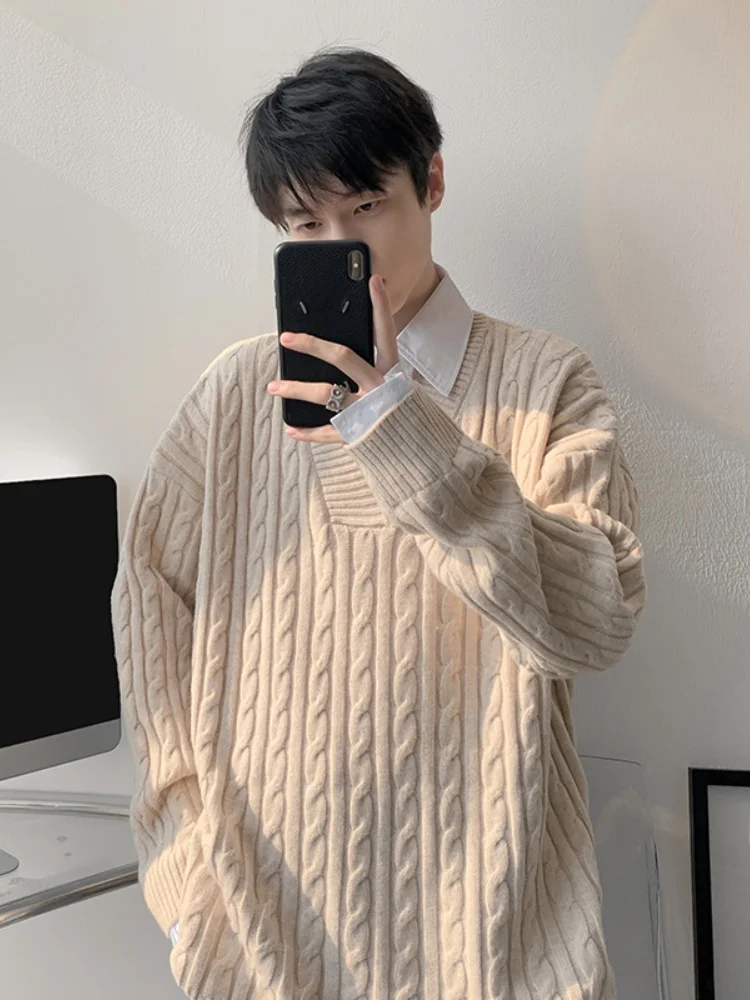 

Мужской свободный вязаный свитер с воротником-стойкой в корейском стиле, осенне-зимняя новинка, повседневный, комфортный