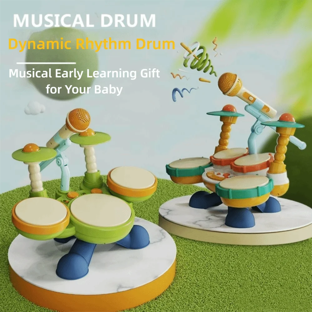 BPA Free Jazz Drum Set Light Up Wear Resistant Drum Set Multifunctional Adjustable Volume Musical Montessori For Children