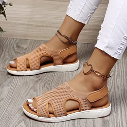 Summer Women Sandals Breathable Stretch Casual Ladies Flats Buckle Strap Femme Beach Platform Shoes for Women Big Size Shoes