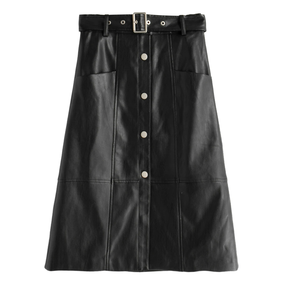

Autumn PU Leather f Skirt with Belt Single Button Sla Label West Lake Pavilion Master Women's Faion Polyester Fiber