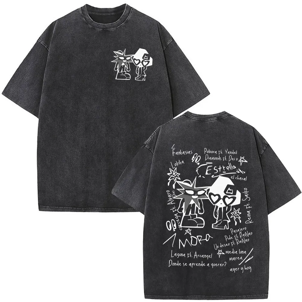 

Vintage Washed Rapper Mora Estrella Album T-Shirt Men's Women Fashion Hip Hop Oversized T-shirt High Quality Cotton T Shirts
