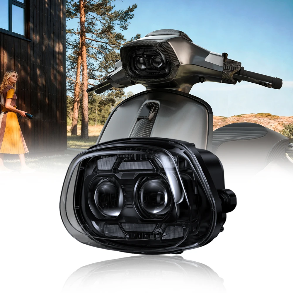 

STLFLOYO Motorcycle Front LED HeadLight Replacement Durable Scooter Headlamp with DRL for Vespa Sprint 150 GL Super GTR 2017-202