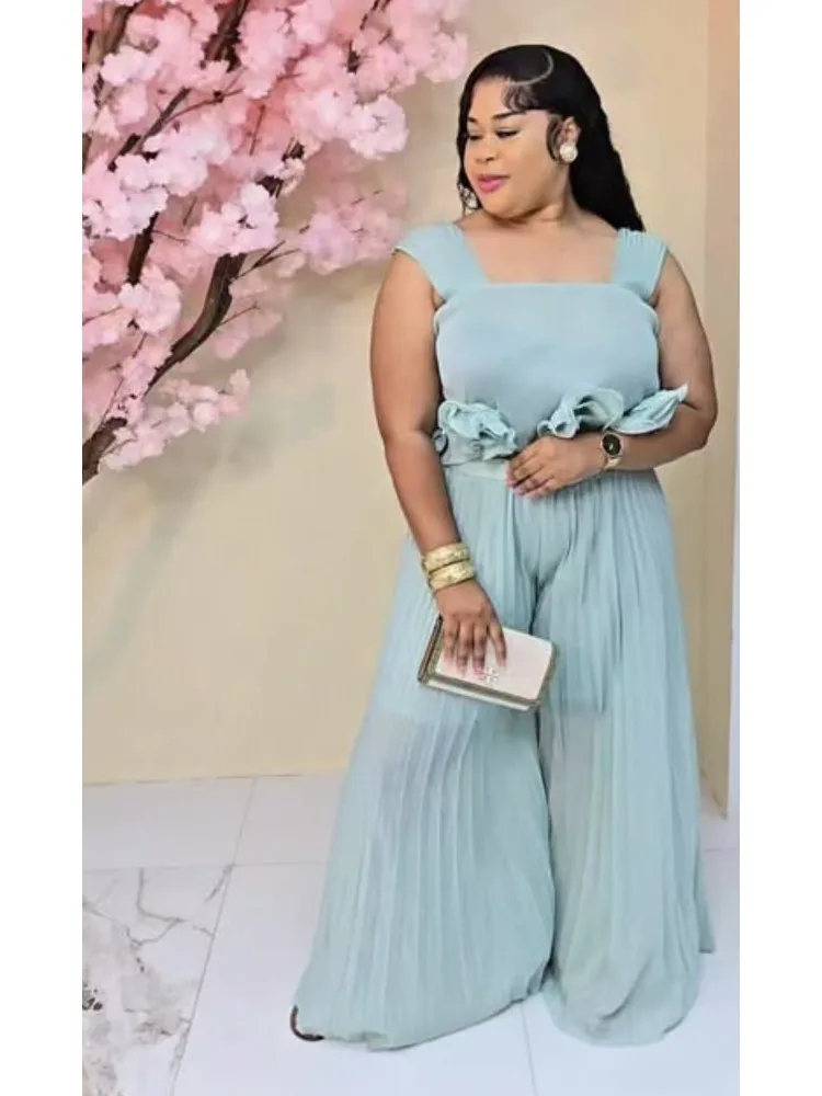 

2025 Summer Miyake New Fashionable Loose Women's Clothing Suit Temperament Pleated Flower Small Vest Sling Two-piece Set