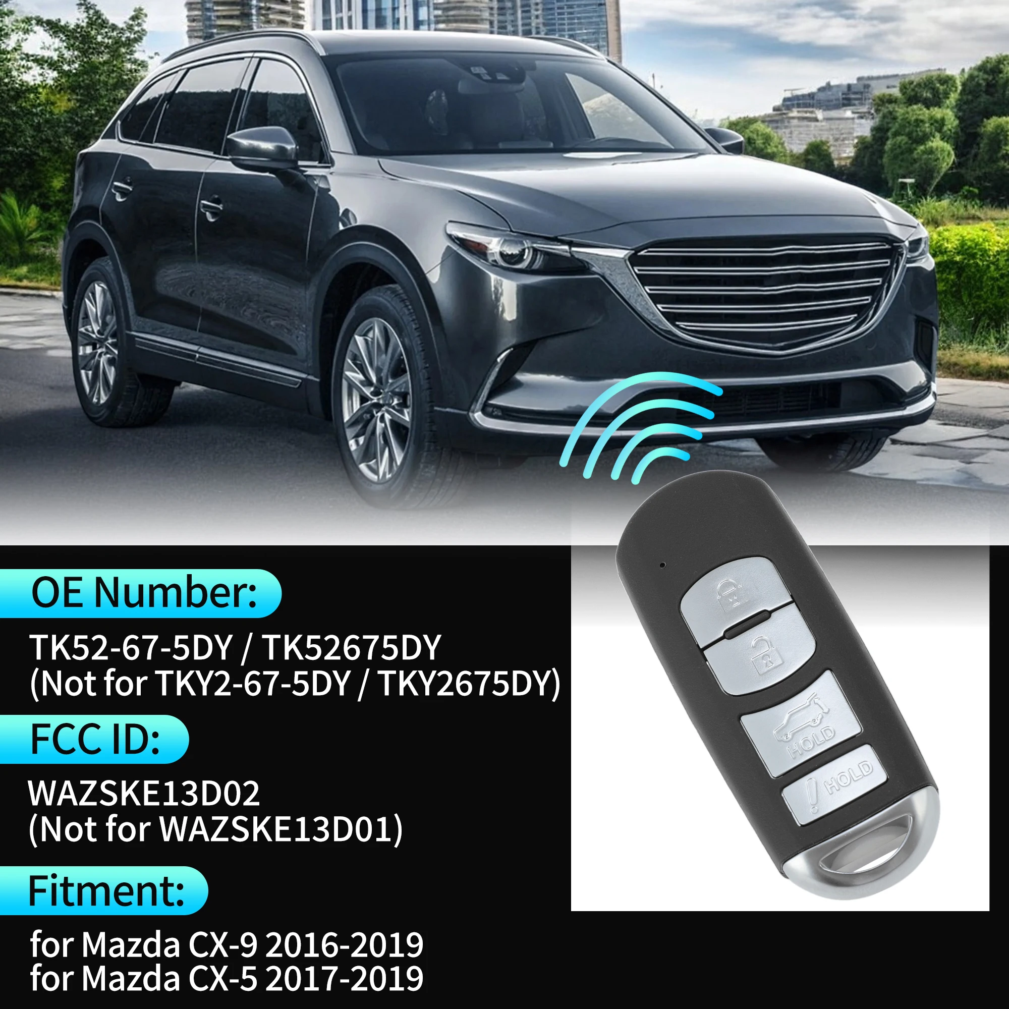 UXCELL WAZSKE13D02 315Mhz Keyless Entry Remote Key Fob for Mazda CX-9 for Mazda CX-5