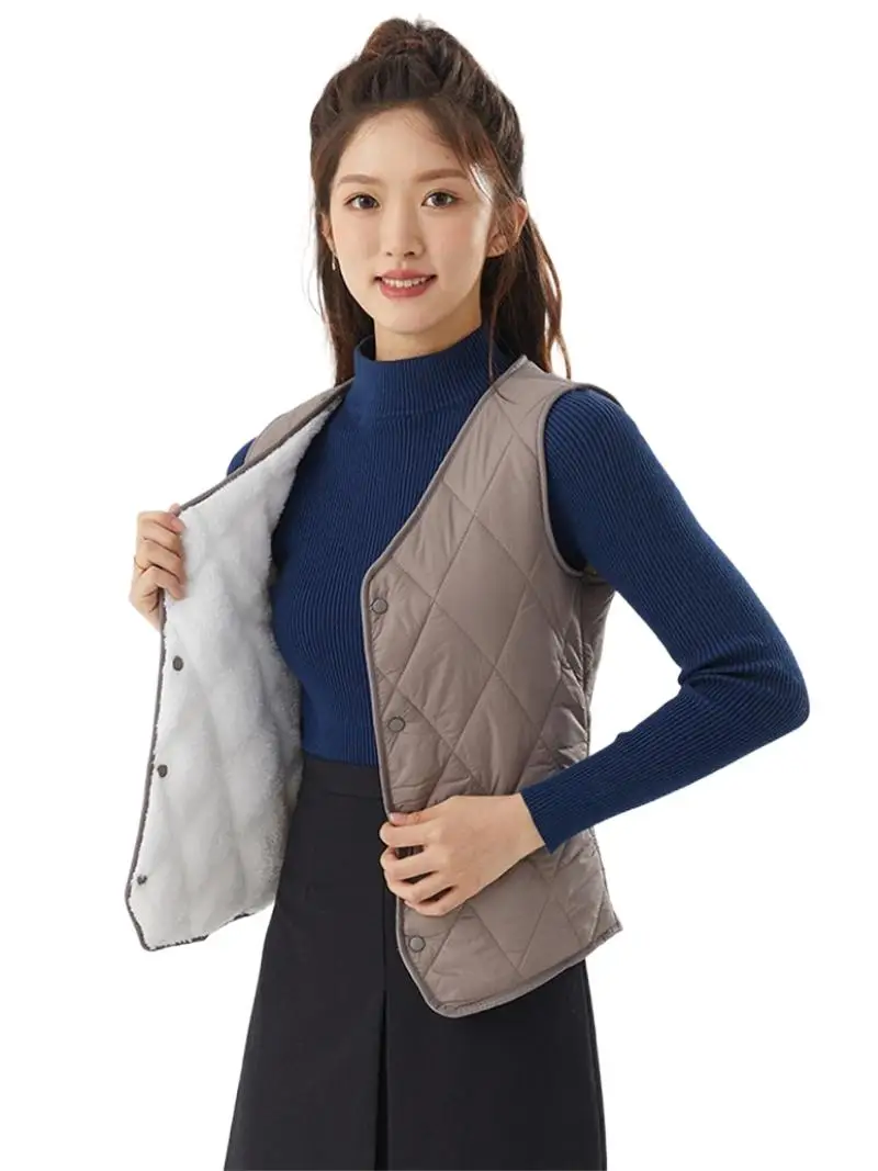 

Winter Plush Vest Jacket Korean Style Women Padded Waistcoat Female Casual Lamb down Vest Lady Warm Sleeveless Coat Plus size