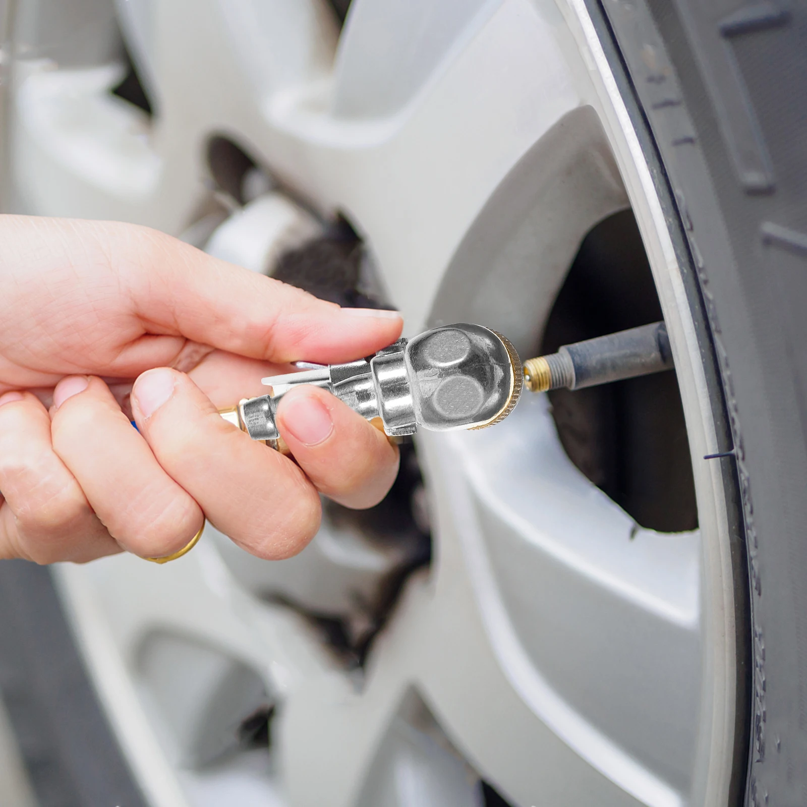 

Car Tire Inflator Quick Connect Air Compressor Tire Chuck Silver Attachments for Tires Multi Functional Copper Material Wide
