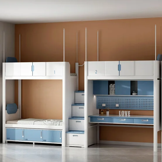 Student dormitory, upper and lower tables, steel bed frames, bunk desks, multifunctional single beds