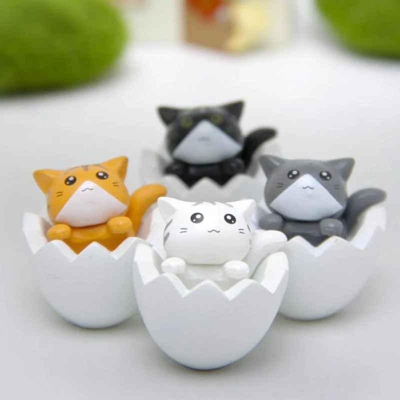 4pcs Diy Kawaii Eggshell Cat Toys Miniature Cute Animal Cat Doll Kids Birthday Gifts Craft Figurines Japanese Animal Pvc Figure