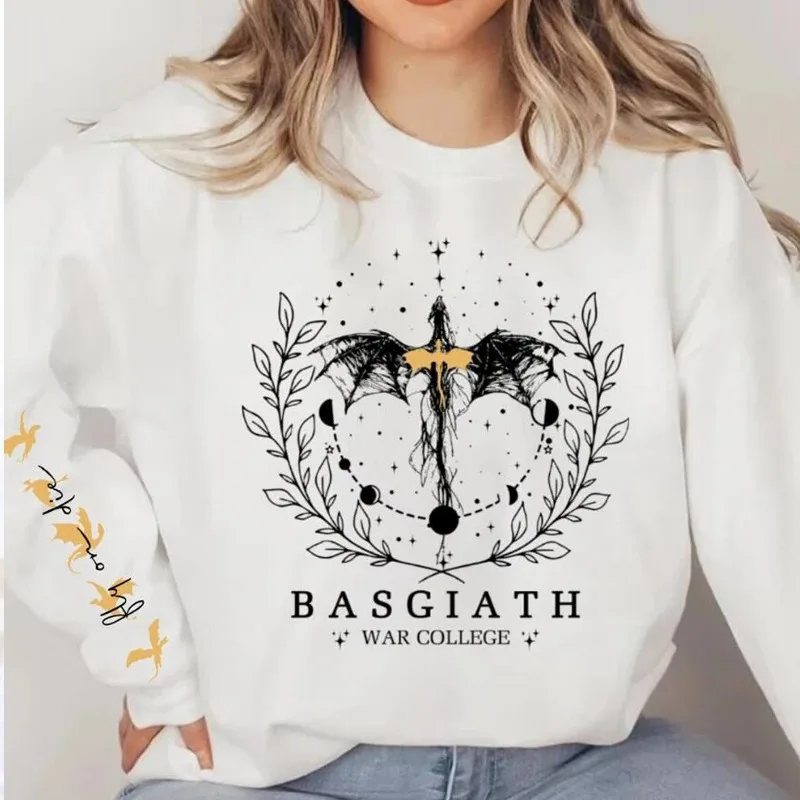 Cotton Hoodies Fourth Wing Sweatshirt Women Pullover Basgiath War College Crewneck Dragon Rider Print Clothing Graphic Tops