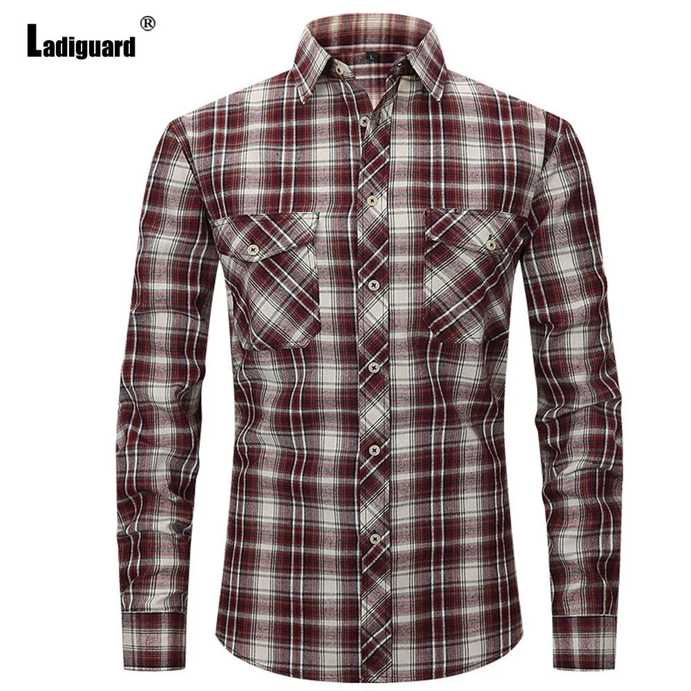 2025 American and European Style Fashion Plaid Shirt Blouse Office Men Long-sleeved Elegant Costume Top Camisa Mens Clothing New