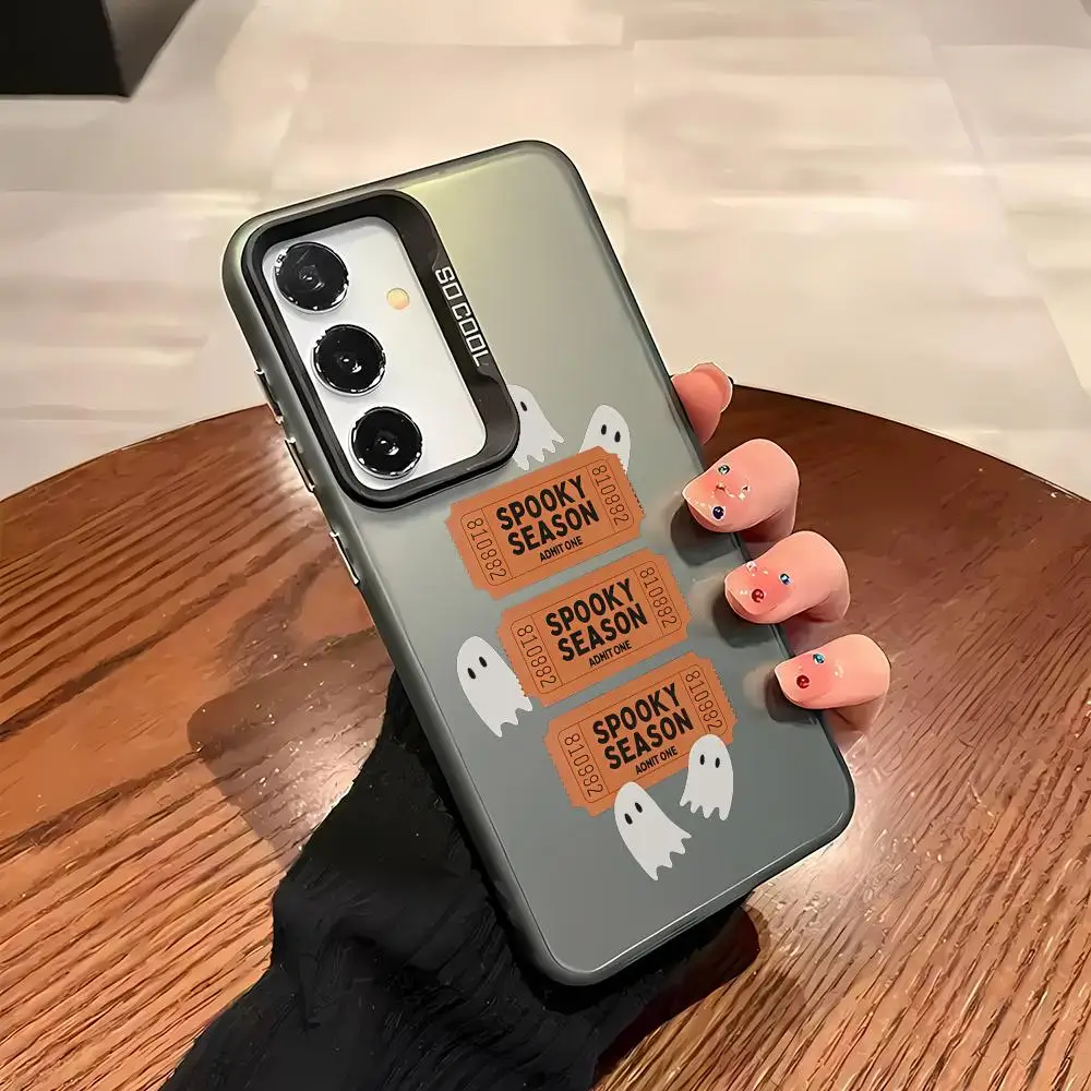 S-spooky temporada bilhete caso de telefone para samsung galaxy s25 s24 s23 ultra s22 plus s20 a55 laser colorido à prova de choque imd duro