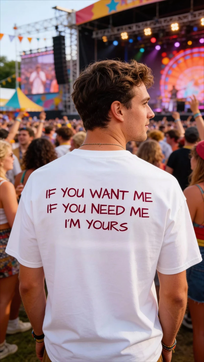 2026 Men's T-shirt Summer Music Festival Song Lyrical Pattern Cotton T-shirt Summer Street Wear Short Sleeve Casual Large Top