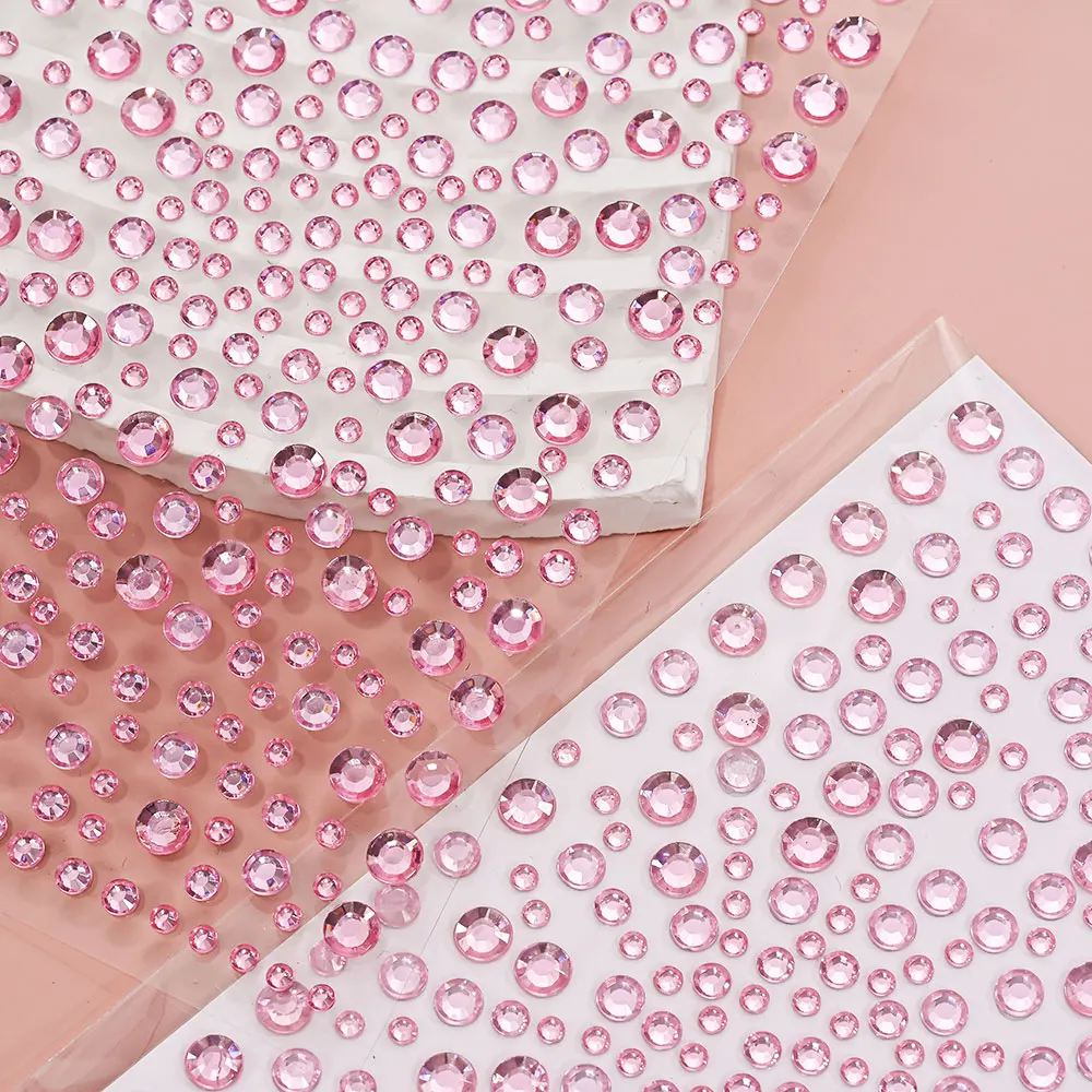 3/4/5mm Mix Pink Diamond Face Eye Body Rhinestones Stickers 10*16cm Self Adhesive Glitter Gemstones Tattoo Decals Party Festival