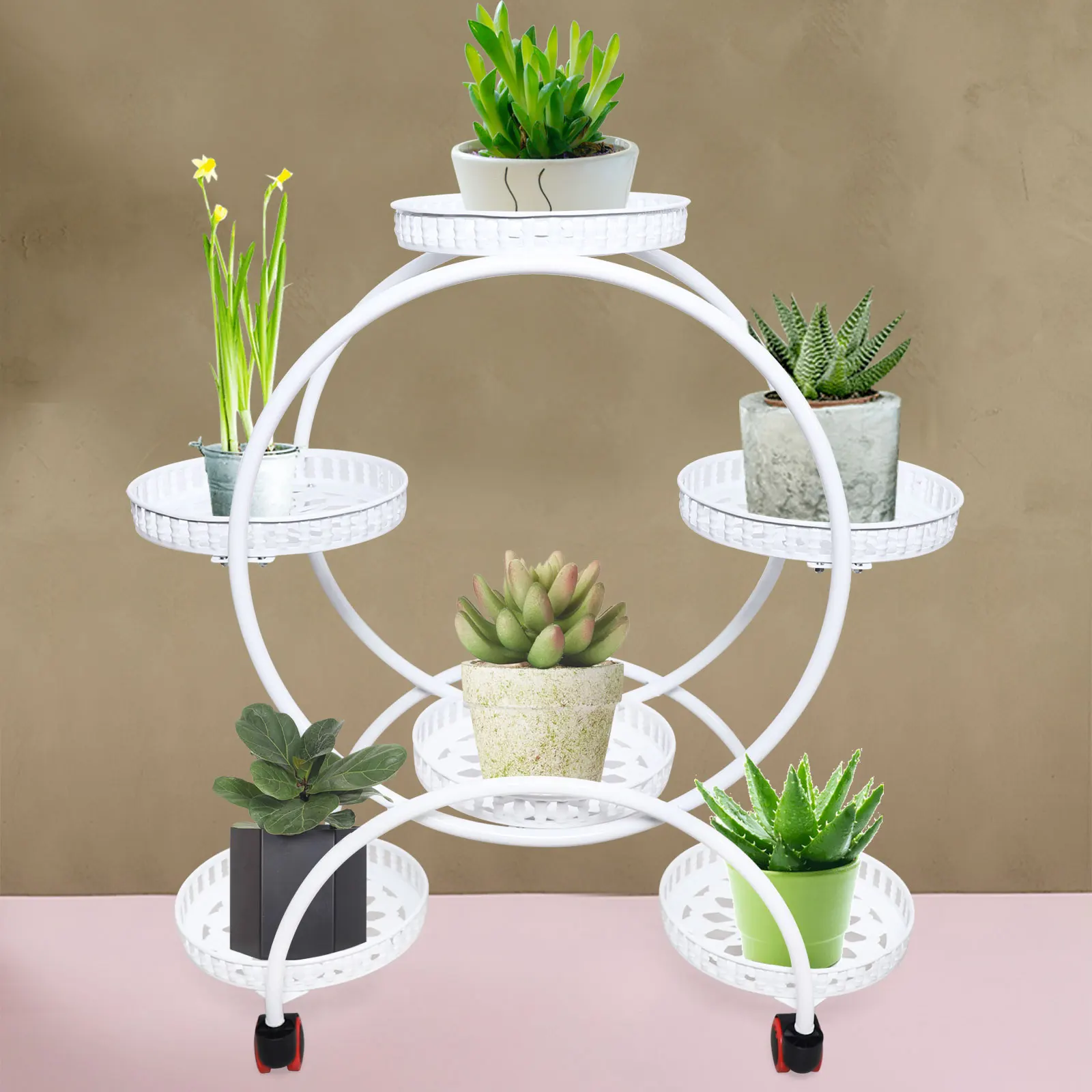 Supporto Per Piante Su Ruote, Carrello Con Capacità Di 80 Kg Su Ruote Vaso Da Fiori Rotondo Marrone Per Interni 91815518