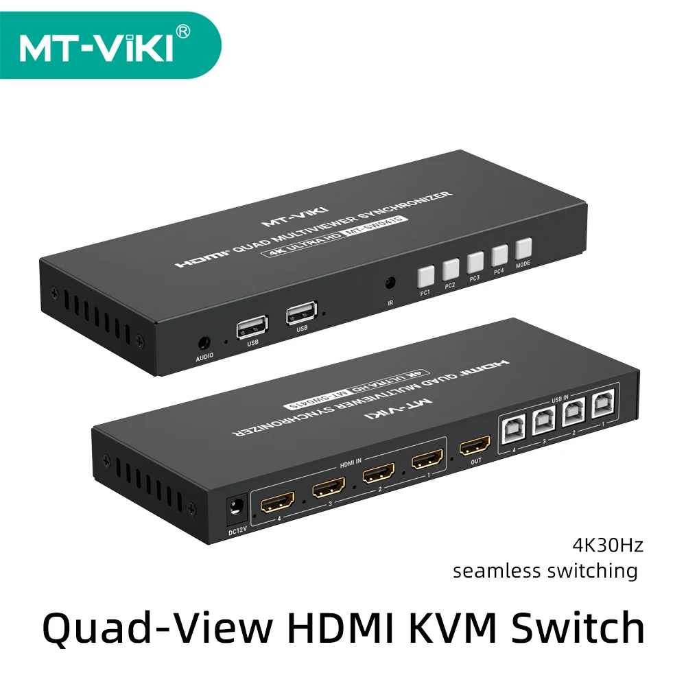 MT-VIKI Seamless Quad-View HDMI KVM Switch 4K30Hz KM Synchronizer with Multi-view MT-SW041S
