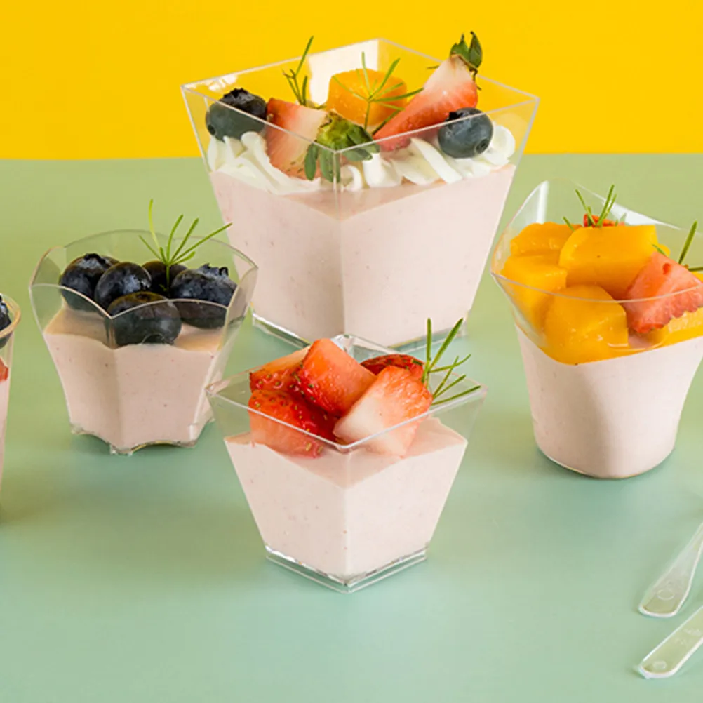 

50Pcs Plastic Cup Spoon Set Clear Disposable Yogurt Cups Mousse Dessert Containers Ice Cream Serving Kit for Party Catering Home