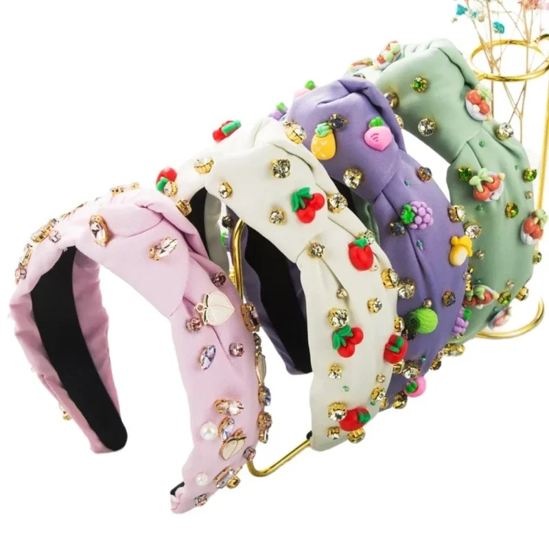 

Knotted Headband for Women Rhinestones Bead Hairhoop HighSkull Wide Headband Turban Hairband Girl Face Washing Hairhoop