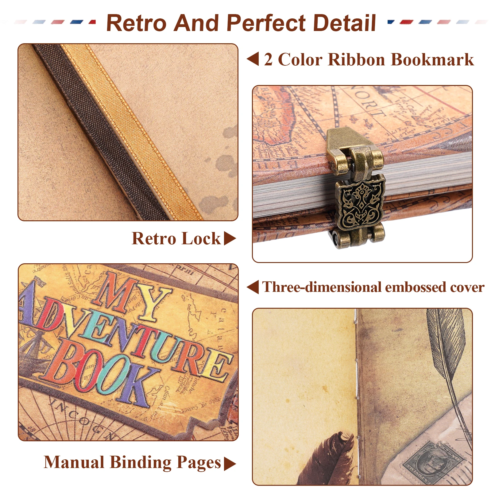 Retro Photo Album 4 Type Themed Kraft Paper Adventure Photo Albums With Metal Clasp DIY Commemorative Travel Birthday Gift