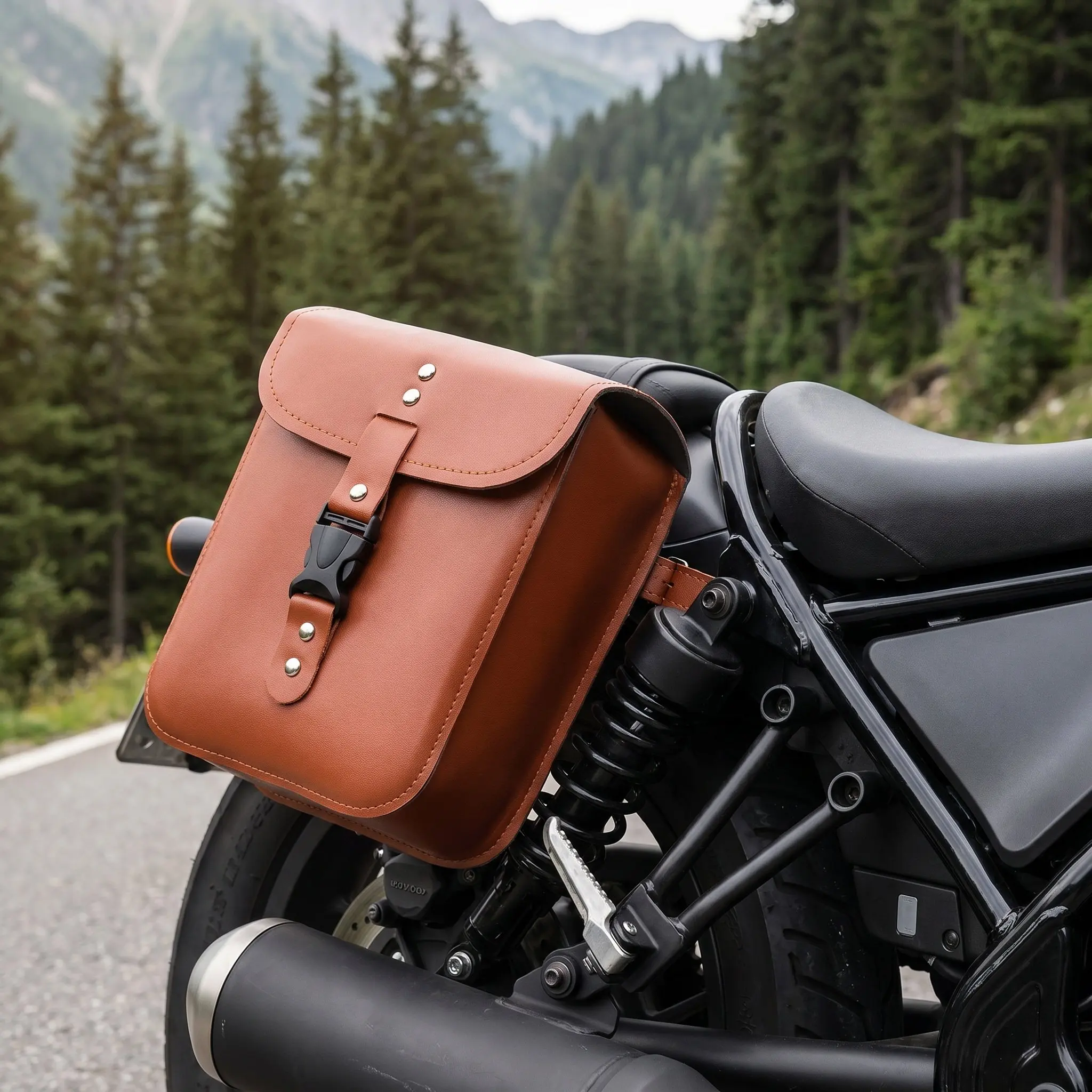 Motorcycle Handlebar Storage Pouch Brown PU Tool Bag Universal Quick Release Front Fork Bag Large Capacity Vintage Style