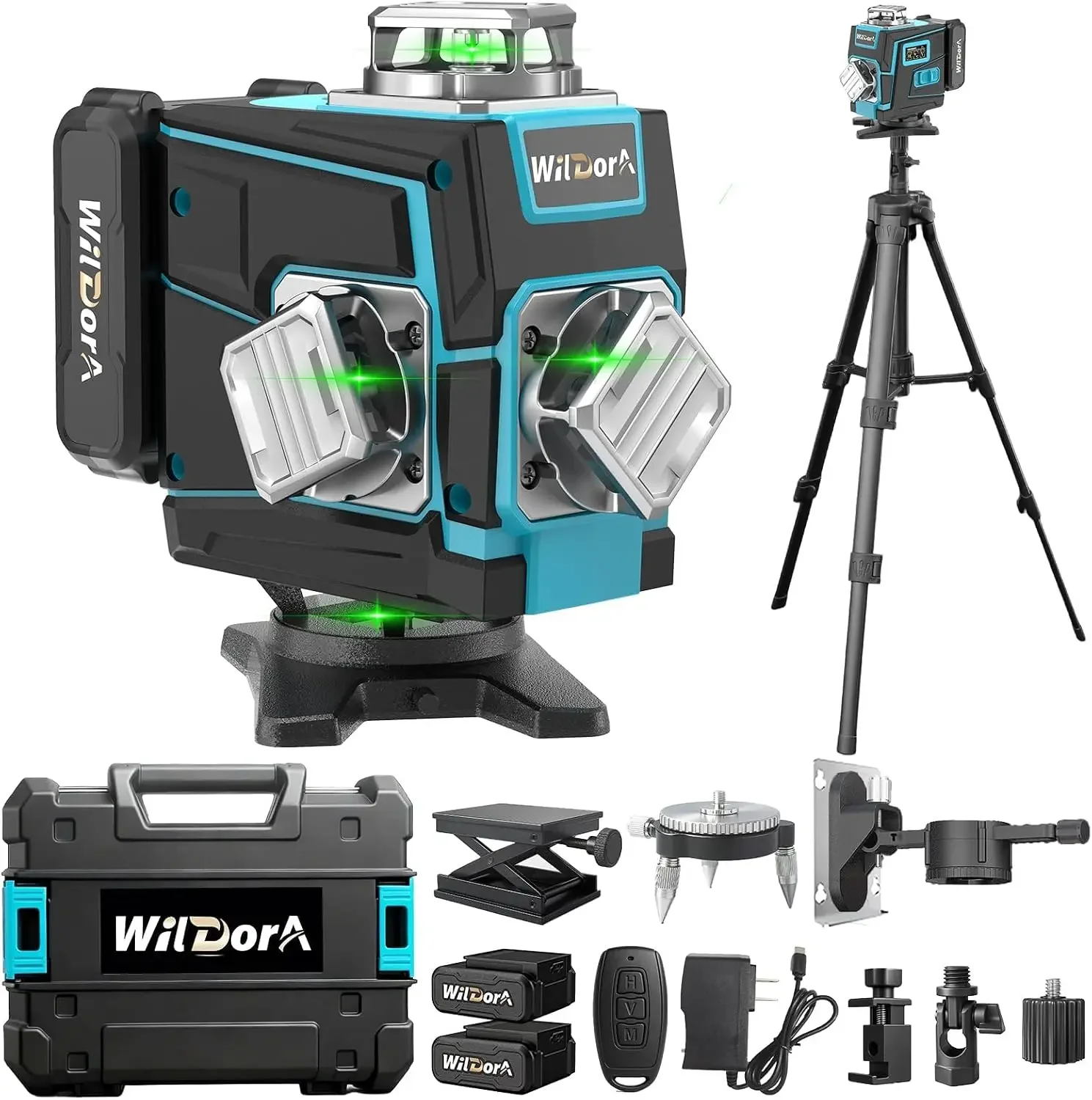 Laser Level with Tripod, 4x360° Self Leveling ±4° Laser Level, Remote Control 4D Green 16 Line Laser Leveler Tool