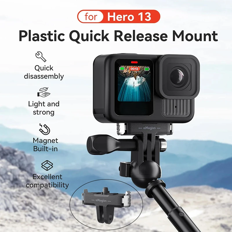 قاعدة مغناطيسية سريعة الإصدار لـ GoPro Hero 13 حامل محول تركيب تمديد بلاستيكي لملحقات Go Pro Hero 13 باللون الأسود