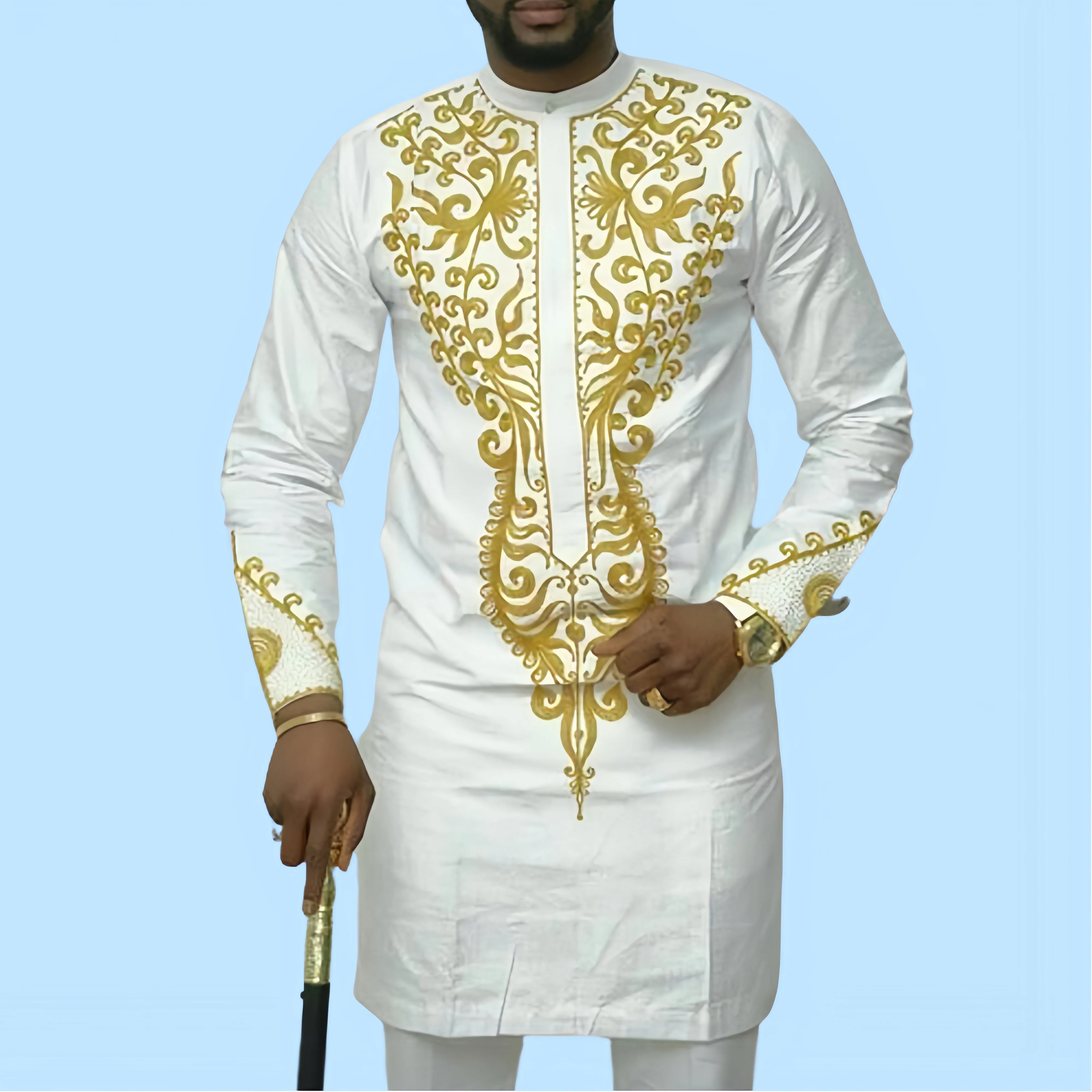 Kaftan Hommes Ensemble 2 Pièces Homme Costumes, Manches sulf, Haut Chemise Pantalon Africain Décontracté Ethnique Mode Tenues Survêtements M-4XL