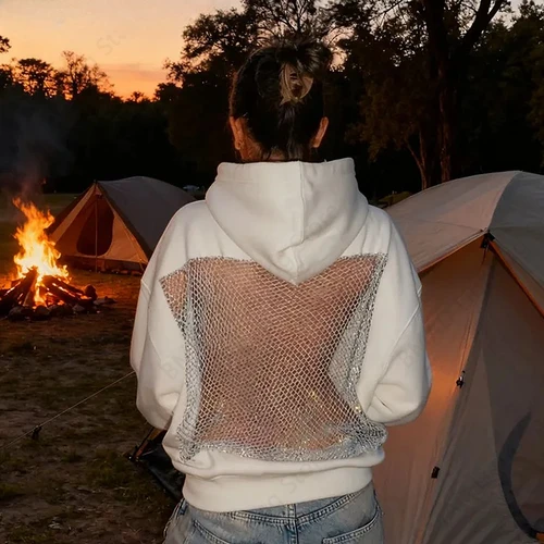 Nueva Sudadera gótica Sexy con capucha hueca para mujer Y2K, sudadera de manga larga de malla sin espalda, jersey translúcido brillante 2025