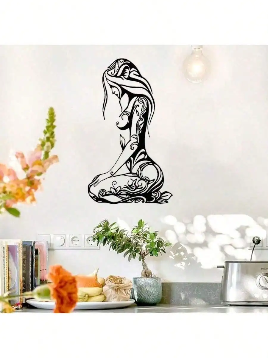 Fashion Metal Wall Art for Women, Modern Black Kneeling Figure Decor for Living Room Bedroom Home Decor