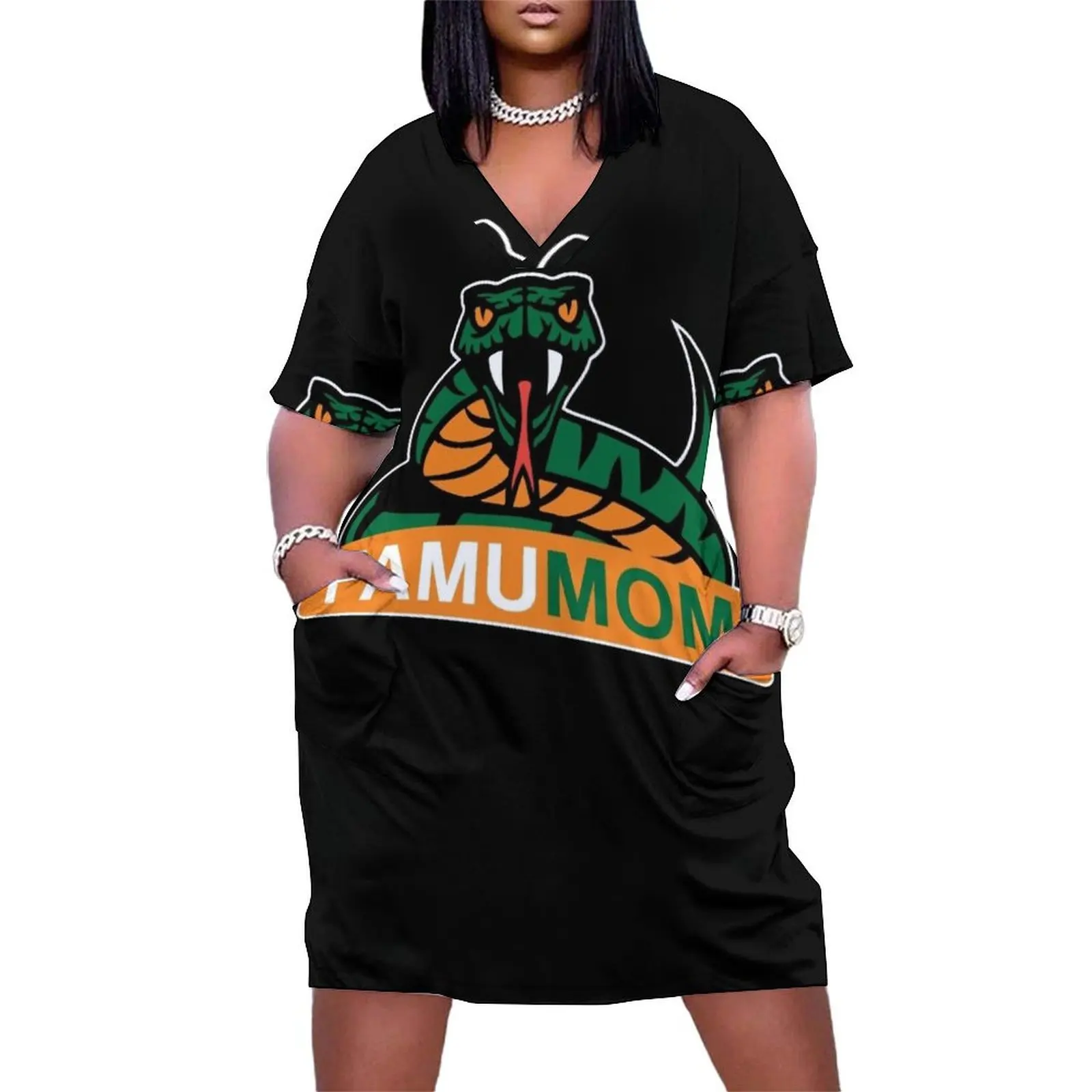 

FAMU MOM Florida Orange and Green A&M Pride Rattlers Loose Pocket Dress Women dresses summer dress wedding dresses for woman