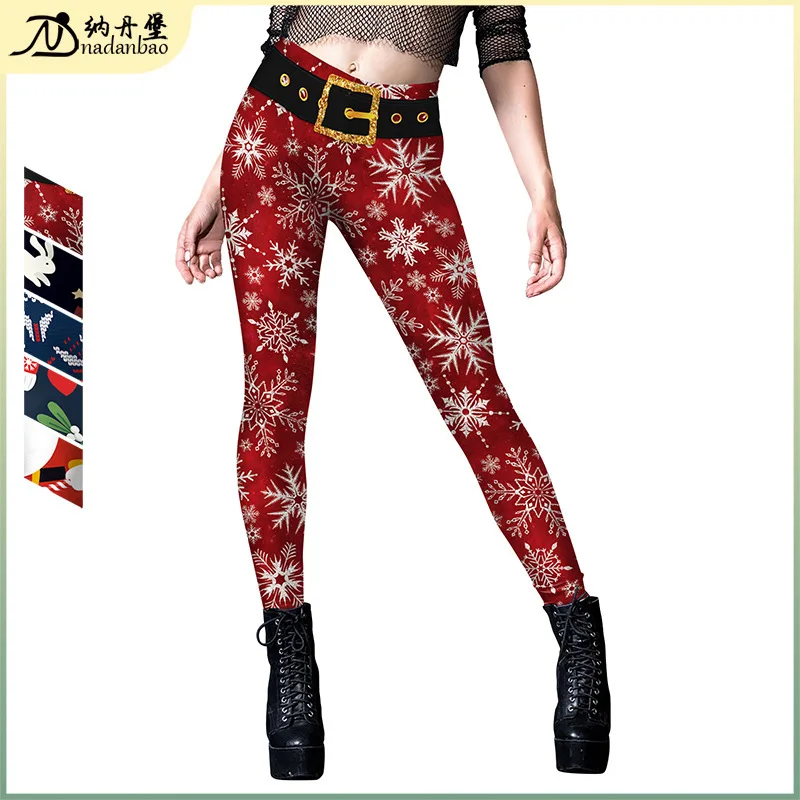 2024 New Clothing Snowflake Digital Printed Leggings With Small Feet And Tight Yoga Pants For Women