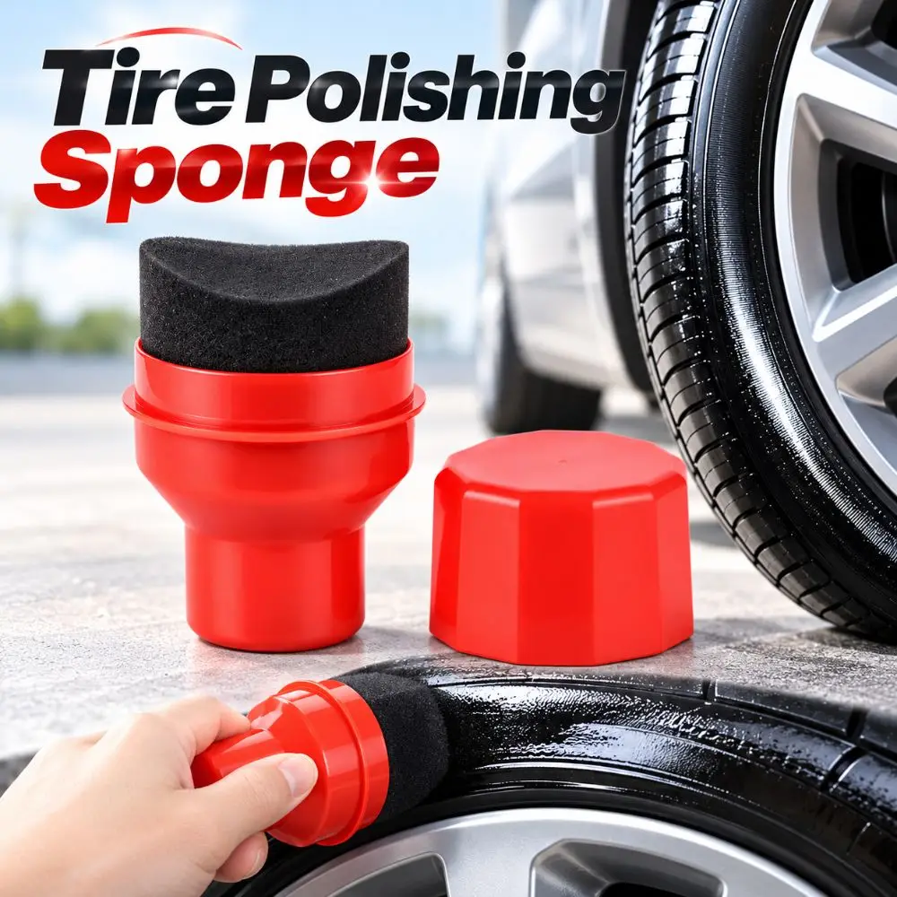 Curved Tire Polishing Sponge with Cover Reusable Autotire Wax Applicator Tire Dressing Applicator