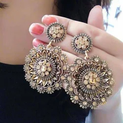 Plated Sunflower Statement Earrings: Boho Vintage Luxury for Everyday Elegance