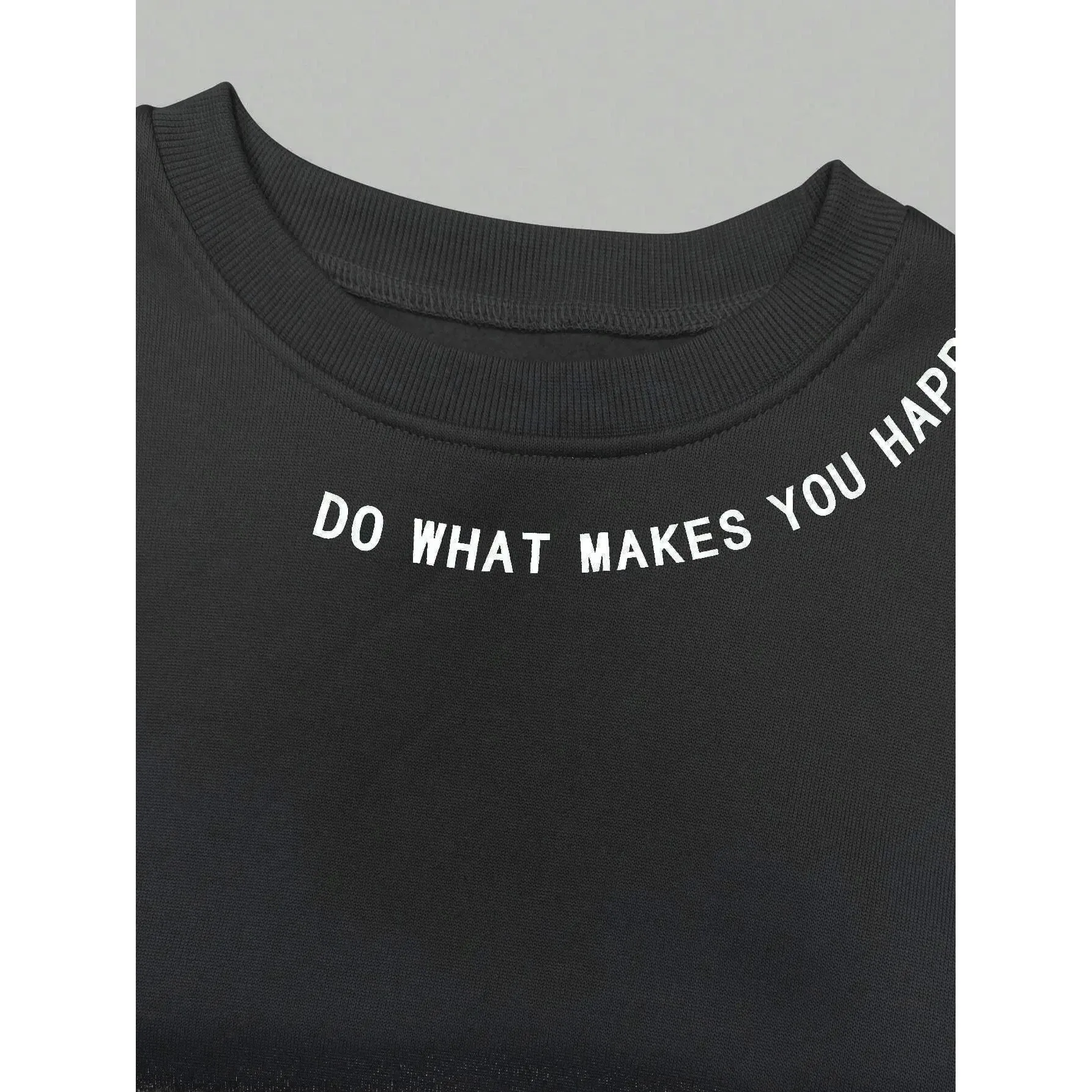 Suda con estampado de letras Do What es You Happy para mujer, material suave y cómodo, ropa de calle informal a la moda