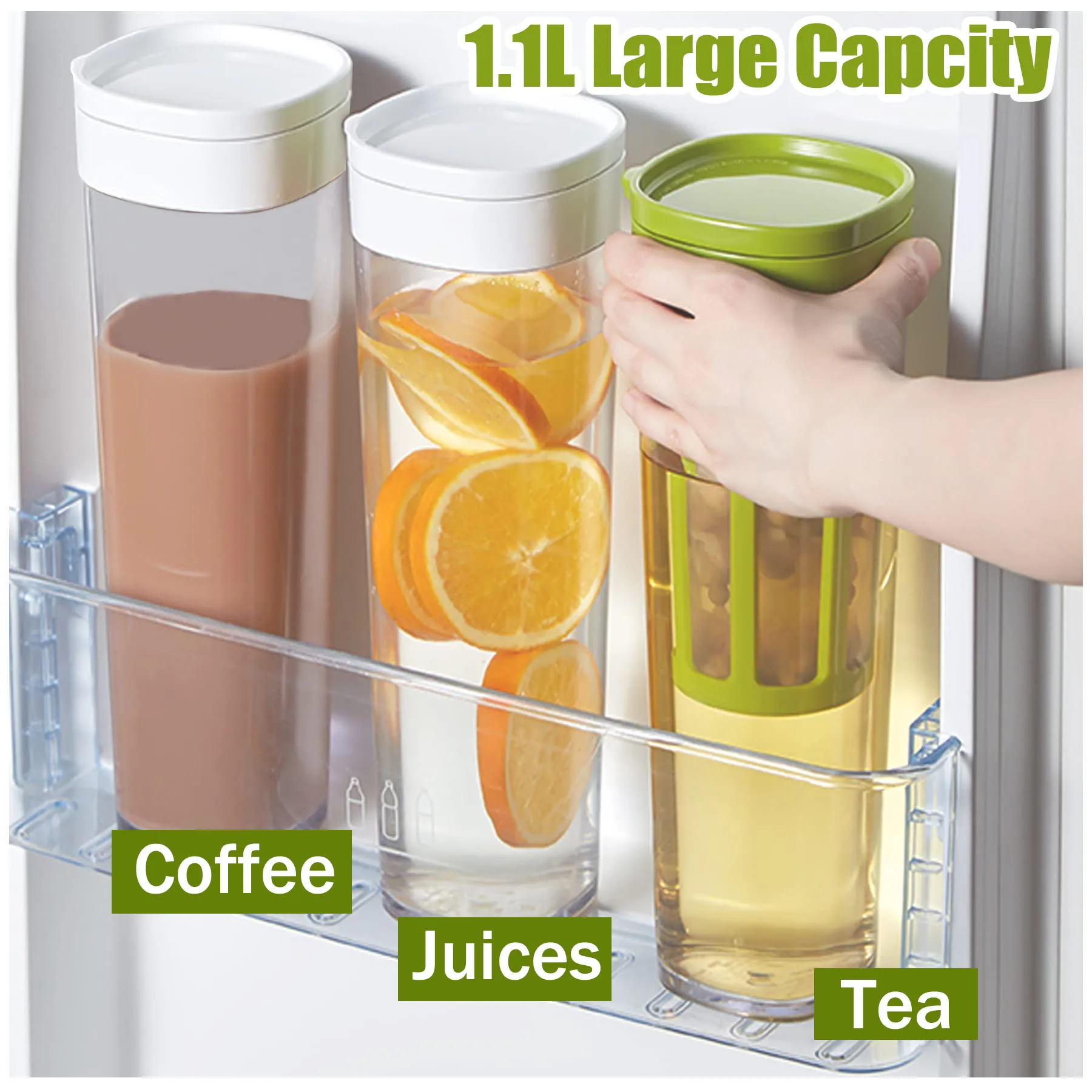 Portable Iced Cold Brew Pot 1.1L with Filter Summer Coffee Maker DIY Ice Americano Juice Tea Wine Milk Lemonade for Refrigerator