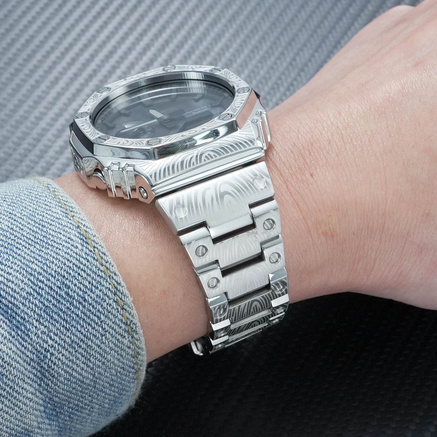 Customized GA-2100 Engraved Metal Bracelet for Casio GA2110/B2100 Premium Stainless Steel Case + Steel Bracelet Set